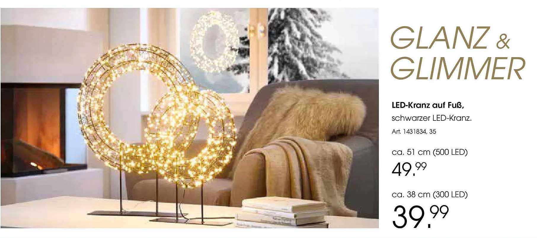 LED-Kranz auf Fuß, schwarzer LED-Kranz