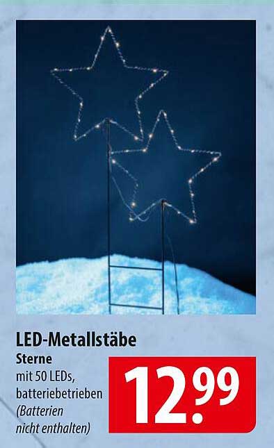 LED-Metallstäbe Sterne mit 50 LEDs, batteriebetrieben
