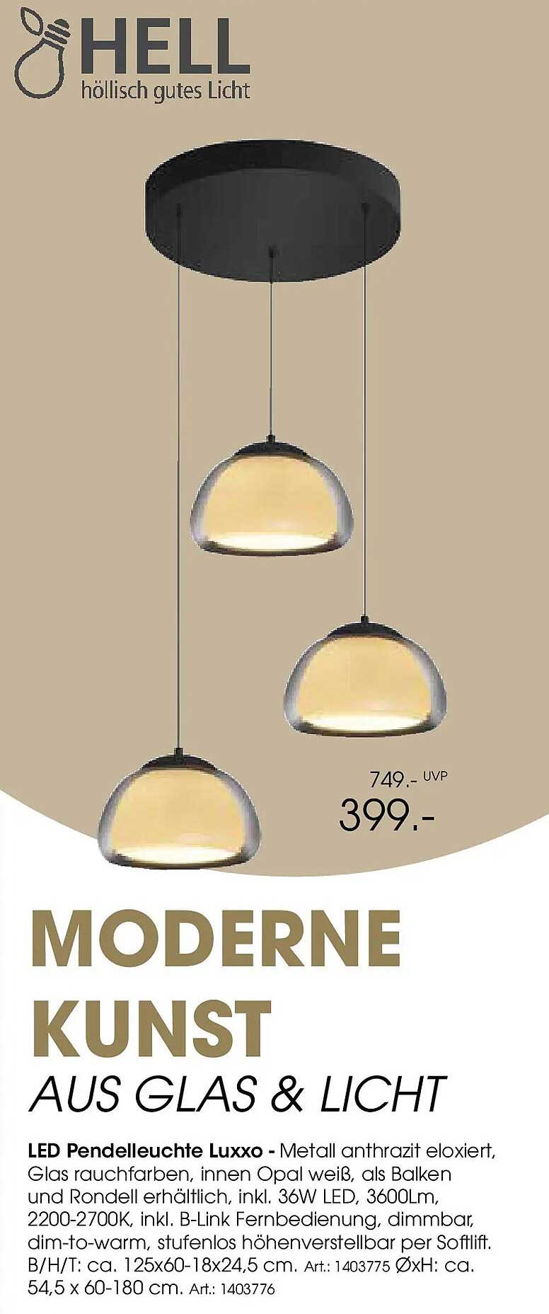 LED Pendelleuchte Luxxo - Metall anthrazit eloxiert, Glas rauchfarben, innen Opal weiß