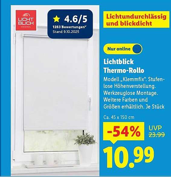 Lichtblick Thermo-Rollo Modell "Klemmfix"