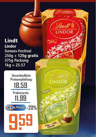 Lindt Lindor Genuss-Festival 250g + 125g gratis