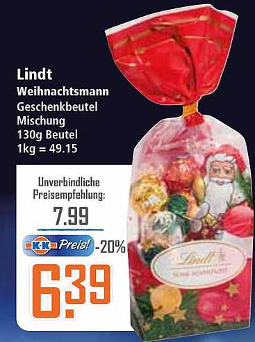 Lindt Weihnachtsmann Geschenketbeutel Mischung 130g