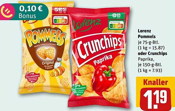 Lorenz Pommes je 75-g-Btl. oder Crunchips Paprika je 150-g-Btl.