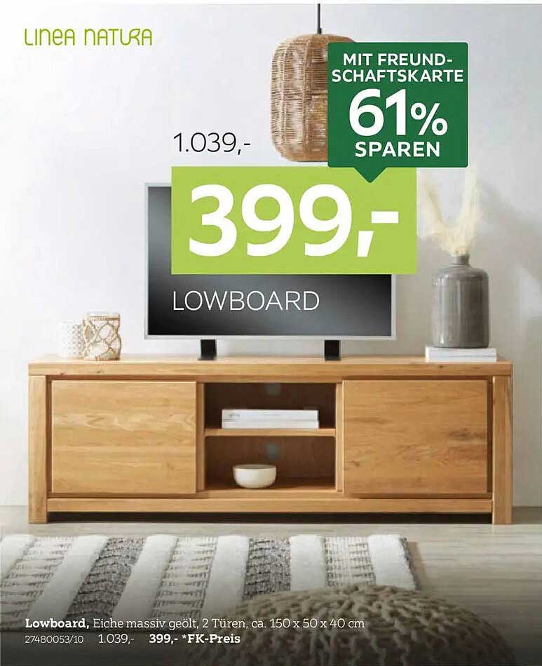 Lowboard, Eiche massiv geölt, 2 Türen, ca. 150 x 50 x 40 cm