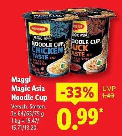 Maggi Magic Asia Noodle Cup – Verschiedene Sorten
