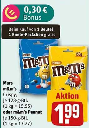 Mars m&m's Crispy oder m&m's Peanut – nur 1,99 €