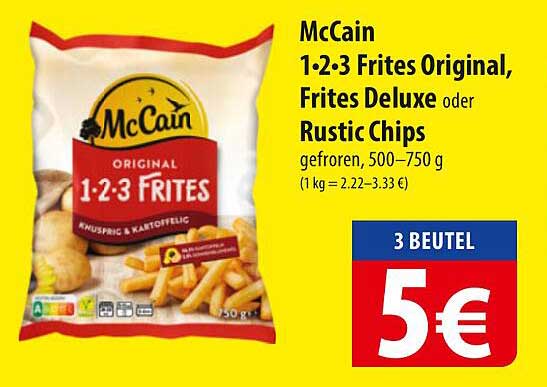 McCain 1·2·3 Frites Original, Frites Deluxe oder Rustic Chips