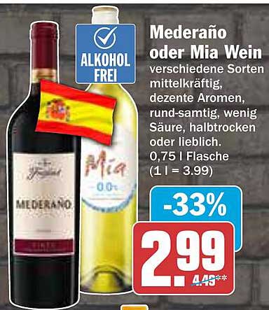 Mederano oder Mia Wein - verschiedene Sorten