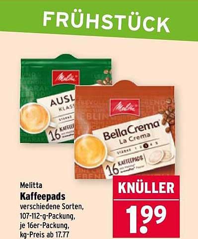 Melitta Kaffee Pads verschiedene Sorten, 107-112-g-Packung, je 16er-Packung