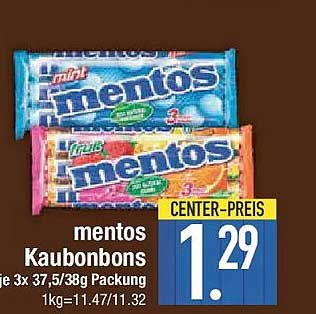 mentos Kaubonbons - 3x 37,5/38g Packung