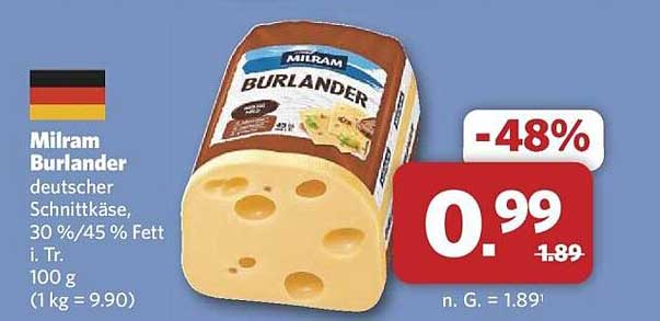 Milram Burlander deutscher Schnittkäse
