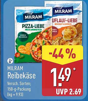MILRAM Reibekäse - Pizza-Liebe & Auflauf-Liebe 150-g-Packung