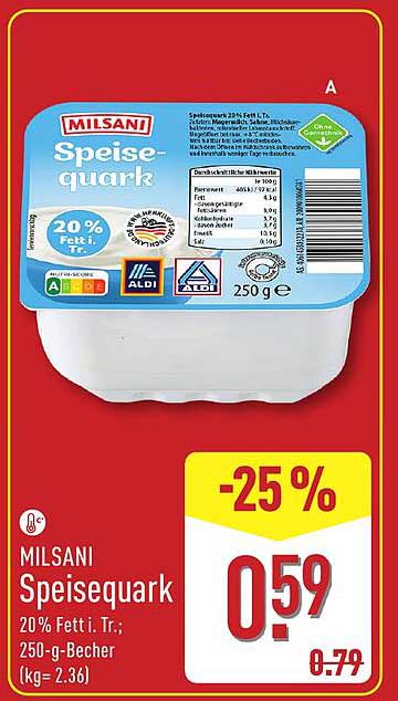 Milsani Speisequark 250 g - 20% Fett i. Tr.
