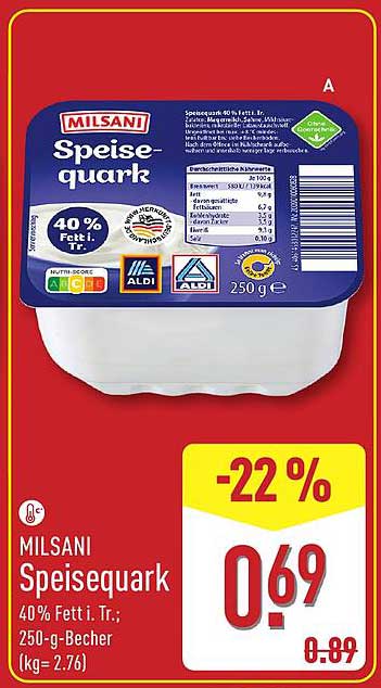 Milsani Speisequark 250 g, 40% Fett i. Tr.