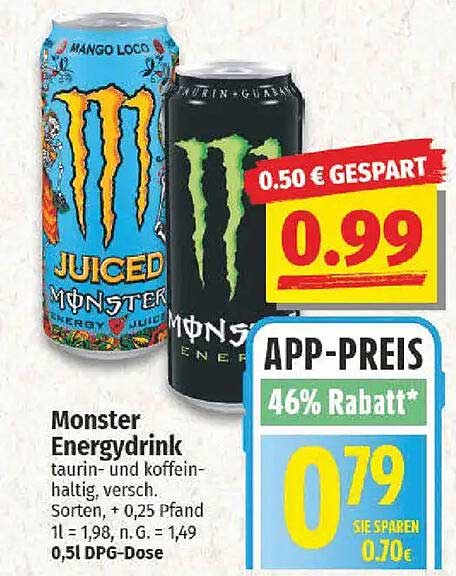 Monster Energydrink 0,5l - jetzt nur 0,79€ statt 1,49€!
