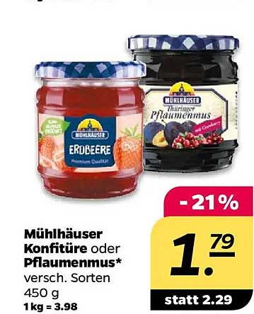 Mühlhäuser Konfitüre oder Pflaumenmus 450 g