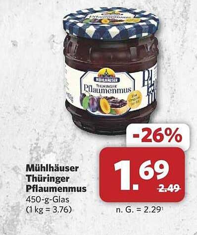 Mühlhäuser Thüringer Pflaumenmus 450-g-Glas