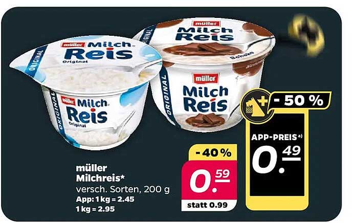 müller Milchreis, verschiedene Sorten, 200 g