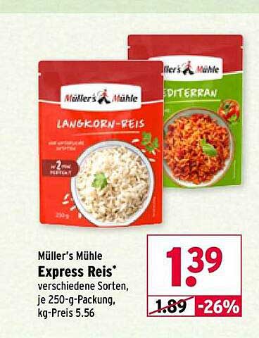 Müller's Mühle Express Reis - verschiedene Sorten, je 250-g-Packung