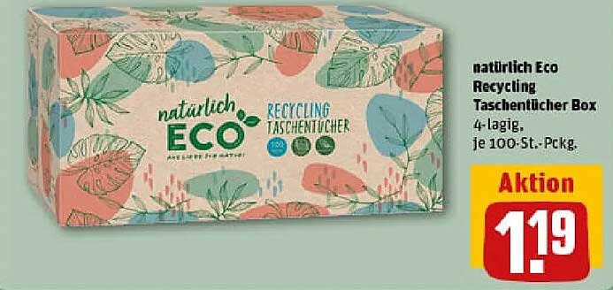 natürlich Eco Recycling Taschentücher Box 4-lagig, je 100-St. Pckg.