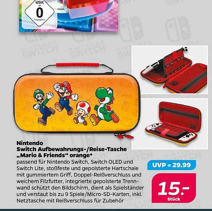 Nintendo Switch Aufbewahrungs-/Reise-Tasche ‚Mario & Friends‘ orange