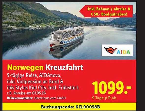Norwegen Kreuzfahrt mit AIDAnova – 9 Tage ab 1099 €
