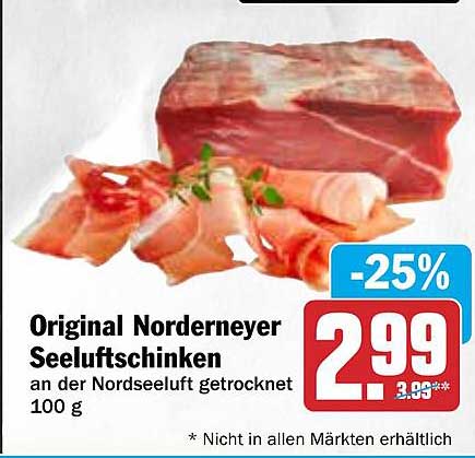 Original Nordeneyer Seeluftschinken an der Nordsee getrocknet 100 g