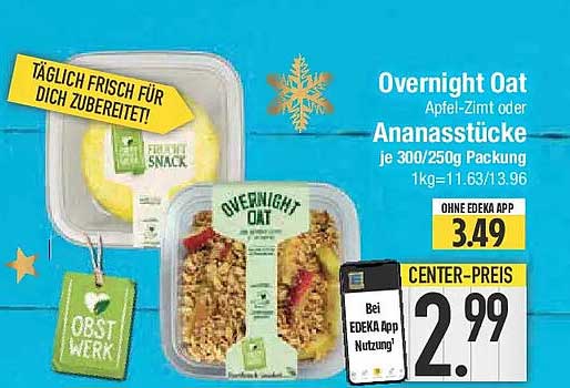 Overnight Oat Apfel-Zimt oder Ananasstücke je 300/250g Packung