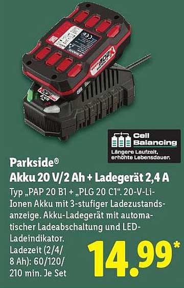 Parkside® Akku 20 V/2 Ah + Ladegerät 2,4 A