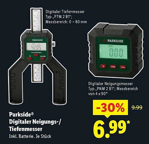 Parkside® Digitaler Neigungs-/Tiefenmesser inkl. Batterie. Je Stück