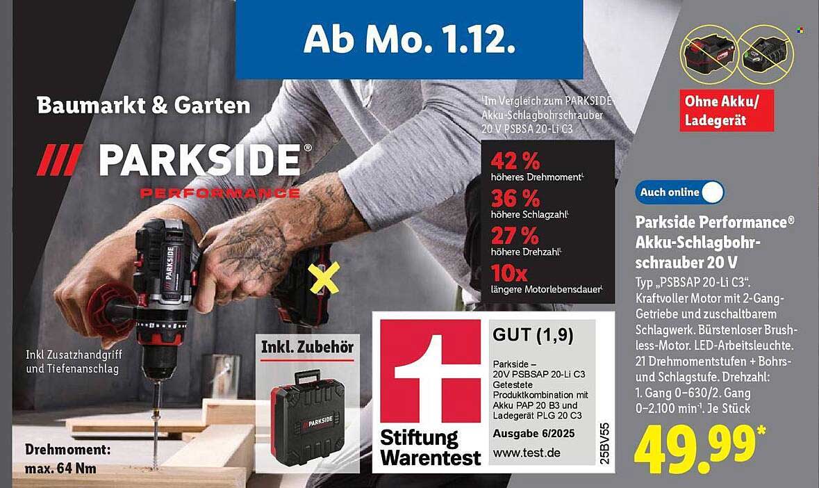 Parkside Performance® Akku-Schlagbohrschrauber 20 V