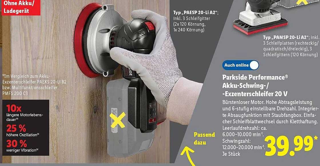 Parkside Performance® Akku-Schwing- / -Exzenterschleifer 20 V