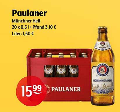 Paulaner Münchner Hell 20 x 0,5 l + Pfand 3,10 €