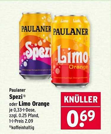 Paulaner Spezi oder Limo Orange je 0,33-l-Dose