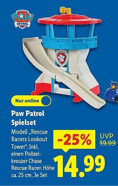 Paw Patrol Spielset Modell „Rescue Racers Lookout Tower“ inkl. Polizeikreuzer Chase Rescue Racer
