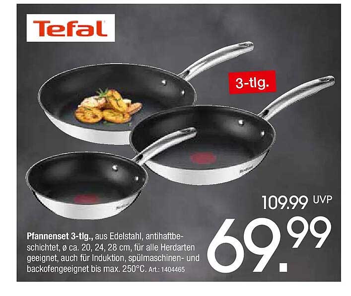 Pfannenset 3-tlg. von Tefal, aus Edelstahl, antihaftbeschichtet