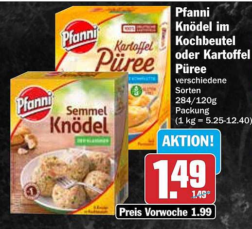 Pfanni Knödel im Kochbeutel oder Kartoffel Püree - verschiedene Sorten 284/120g