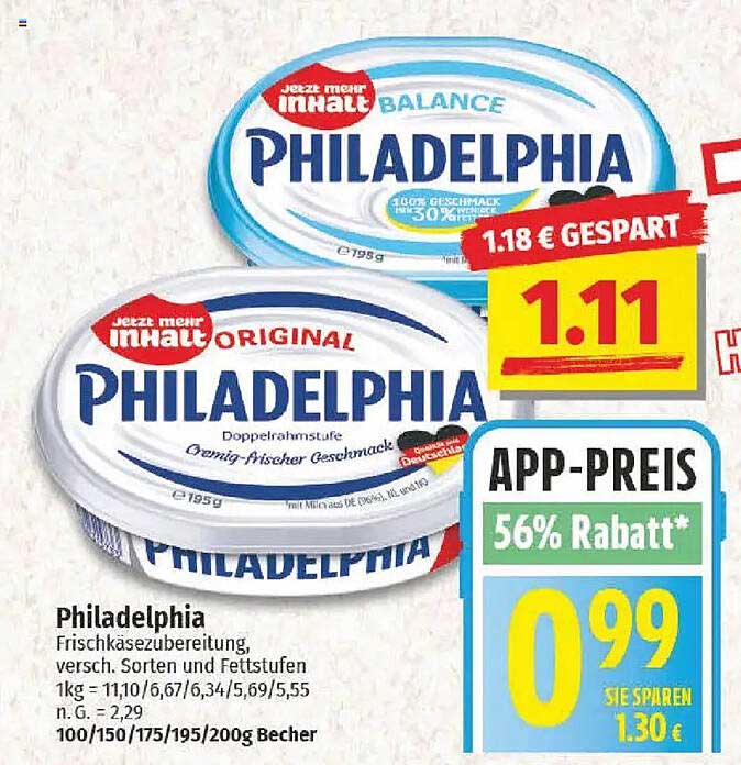 Philadelphia Frischkäse 195g - Vielfalt genießen!