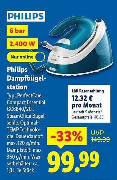 Philips Dampfbügelstation Typ „PerfectCare Compact Essential GC6840/20“