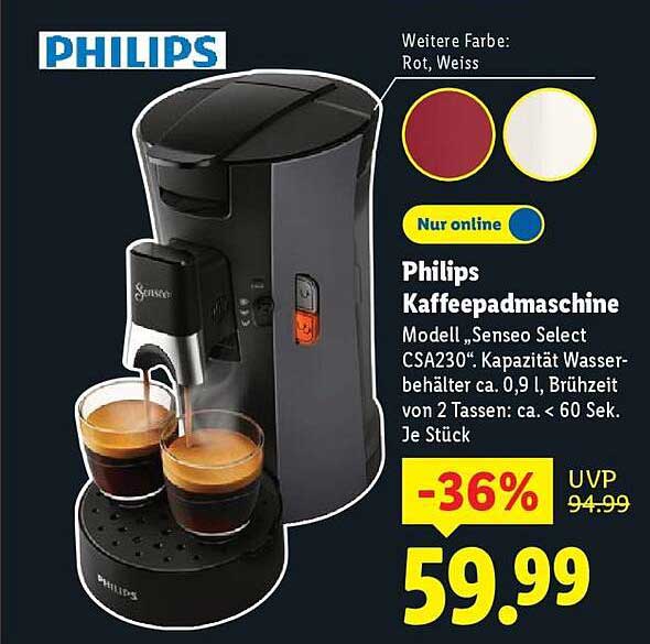 Philips Kaffeepadmaschine Modell „Senseo Select CSA230“