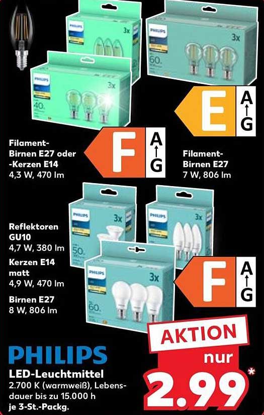 PHILIPS LED-Leuchtmittel 3-Stück-Pack