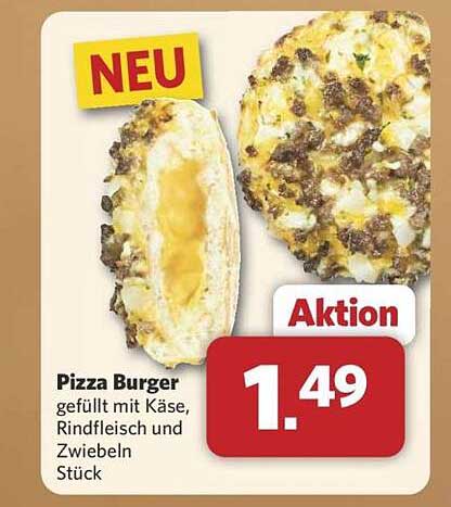 Pizza Burger gefüllt mit Käse, Rindfleisch und Zwiebeln Stück