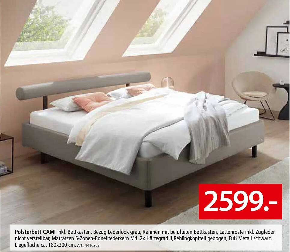 Polsterbett CAMI inkl. Bettkasten und Lattenrost