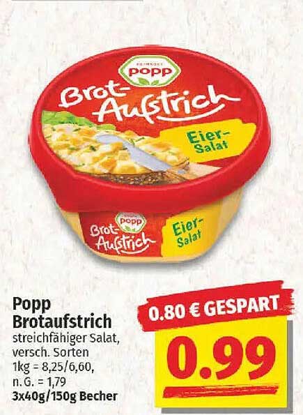 Popp Brotaufstrich Eier-Salat - 150g Becher