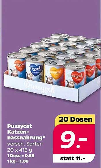 Pussycats Katzen-Nassnahrung – 20 Dosen zum Top-Preis