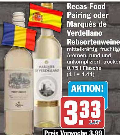Recas Food Pairing oder Marqués de Verdellano Rebsortenweine