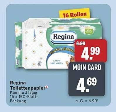Regina Toilettenpapier Kamille 3-lagig 16 x 150-Blatt-Packung