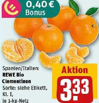 REWE Bio Clementinen im 1-kg-Netz für nur 3,33 €