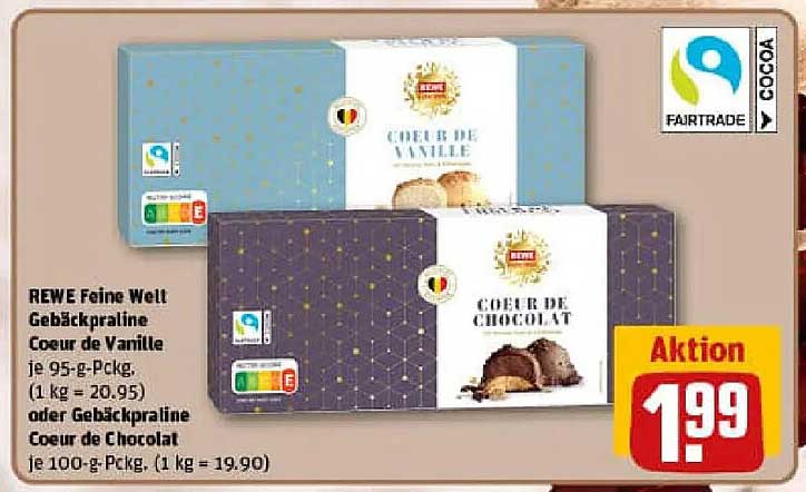 REWE Feine Welt Gebäckpraline Coeur de Vanille oder Coeur de Chocolat