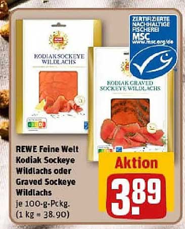 REWE Feine Welt Kodiak Sockeye Wildlachs oder Graved Sockeye Wildlachs
